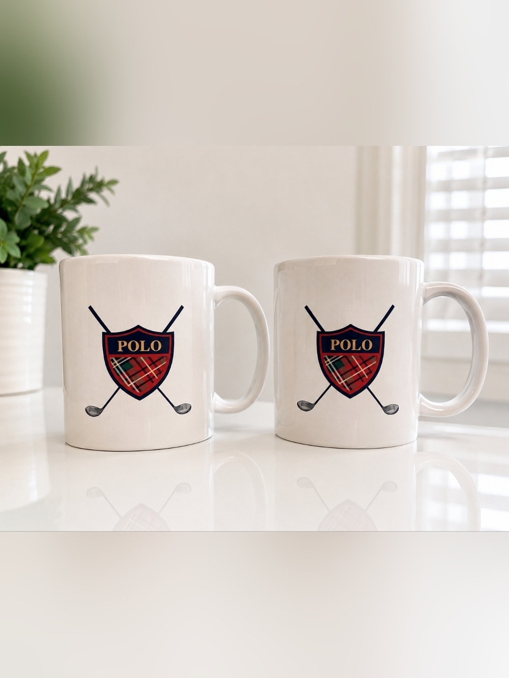 VTG Polo by Ralph Lauren White Mug Set with Plaid Logo